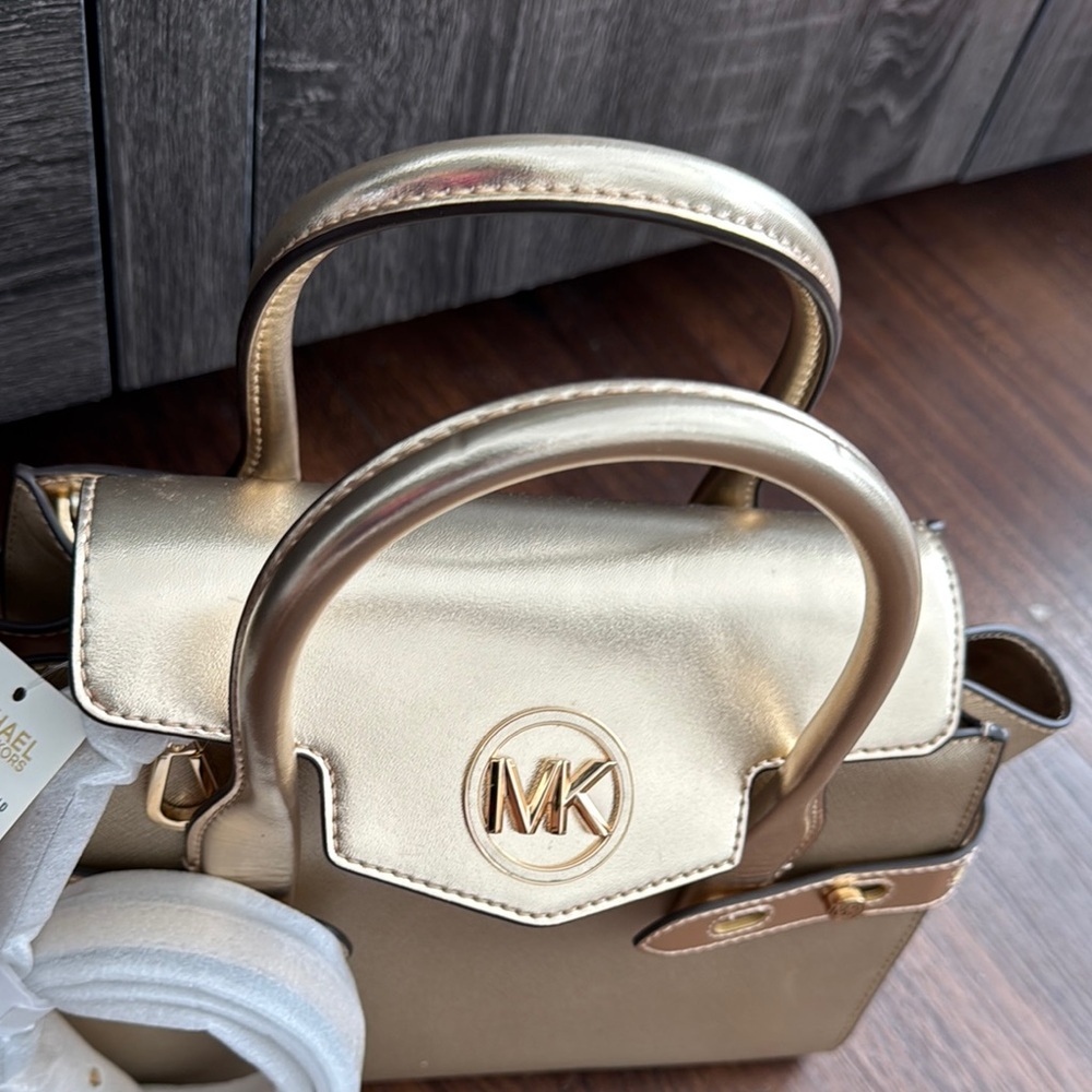 Michael Kors NWT Carmen Medium Metallic Satchel Bag.Coated Canvas/faux leather. - Picture 7 of 14
